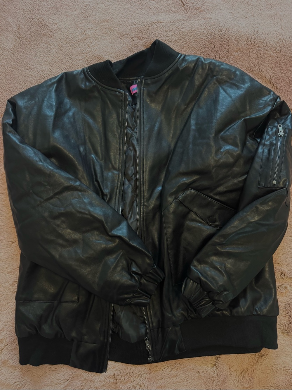 Edikted Black Faux-Leather Bomber Jacket
